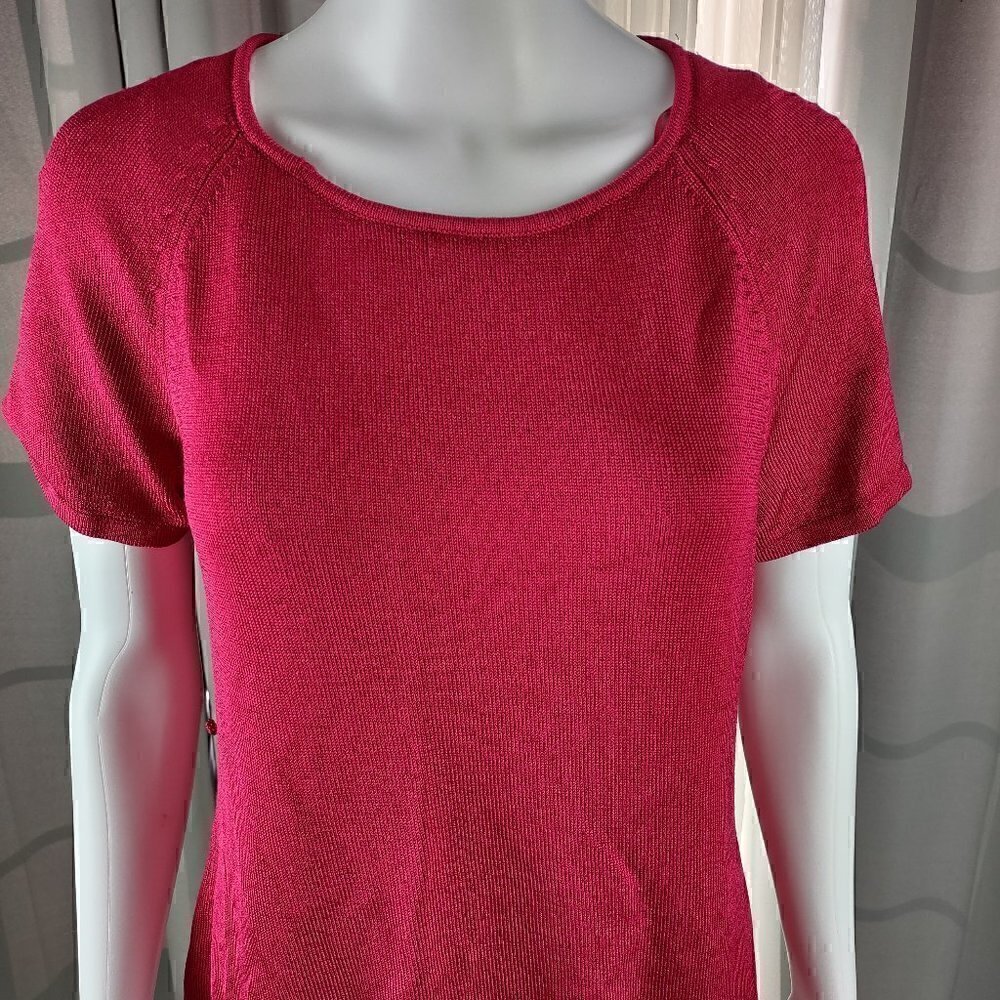 Jones New York Collection Womens Pullover Ruby, Burgundy Short Sleeve Top Size L - Picture 2 of 10
